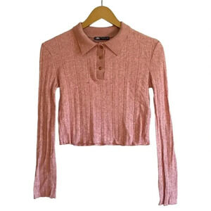 Zara Pink Cropped Long Sleeve Top
